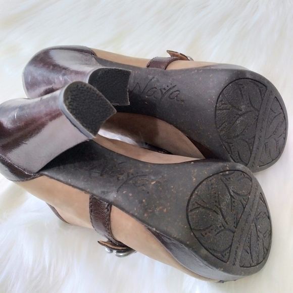 Anthropologie Naya Kasha Brown Leather Buckle Peep Toe High Heel Booties Sz 7.5M - Picture 8 of 15